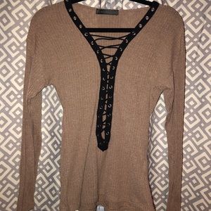 Long sleeve tan laced shirt